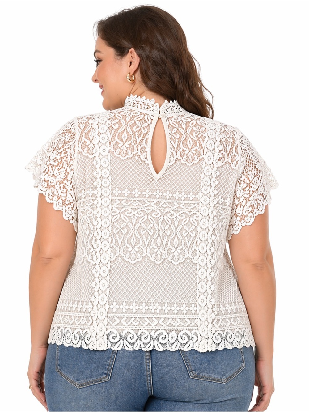 Charlotte Russe White Lace Bralette with Decorative Front Button - Picture 3 of 9